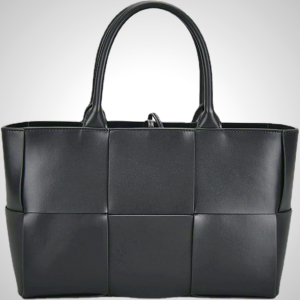 Women's Leather Woven Shoulder Bag with Top Handle and Matching Clutch