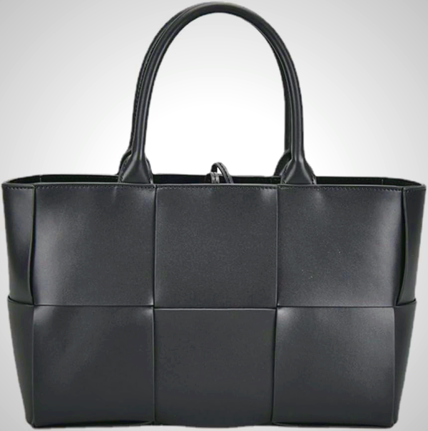 Women's Leather Woven Shoulder Bag with Top Handle and Matching Clutch