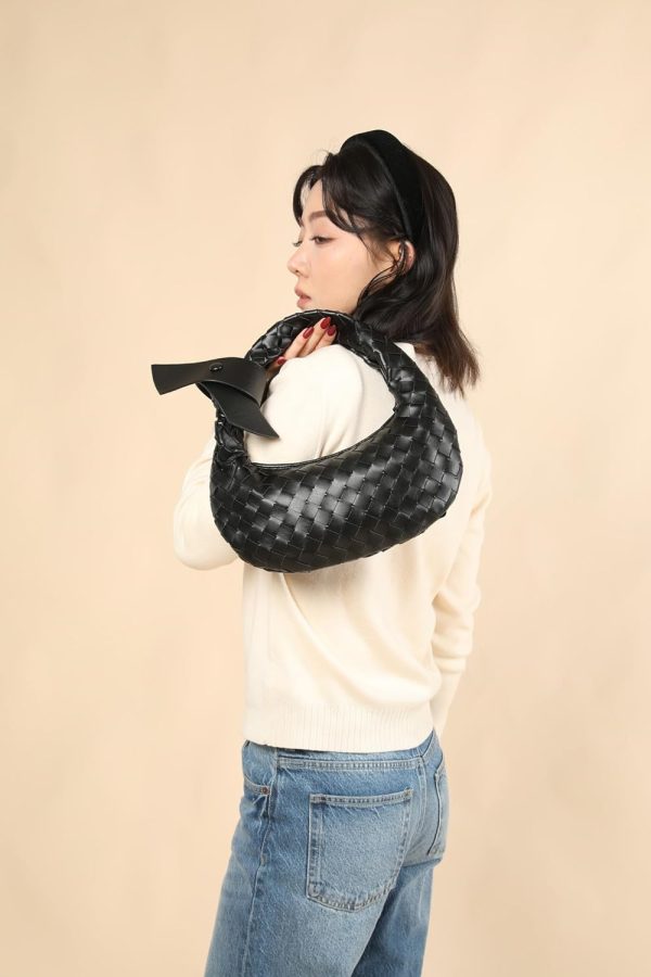 Leather Woven Knot Clutch Dumpling Hobo Top Handle Bag-4