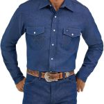 Wrangler Men's Cowboy Cut Western Chambray Snap Long Sleeve Work Shirt-0