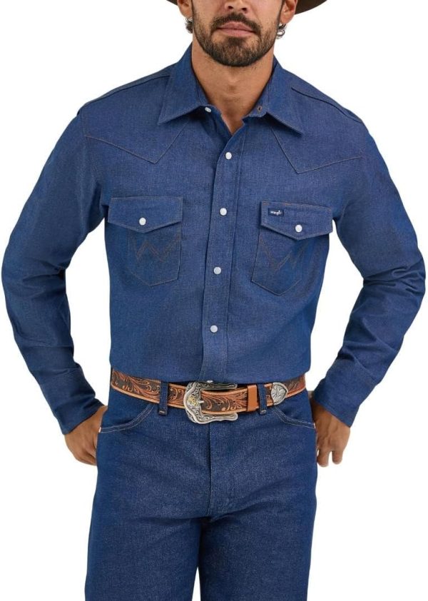 Wrangler Men's Cowboy Cut Western Chambray Snap Long Sleeve Work Shirt-0
