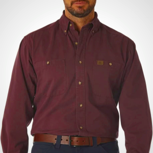 Wrangler 3W501BG Burgundy Riggs Workwear Twill Long Sleeve Mens Shirts