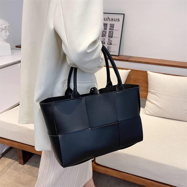 Women Leather Woven Shoulder Bag,Ladies Top Handle Satchel Tote Work Bag with Matching Clutch… leather