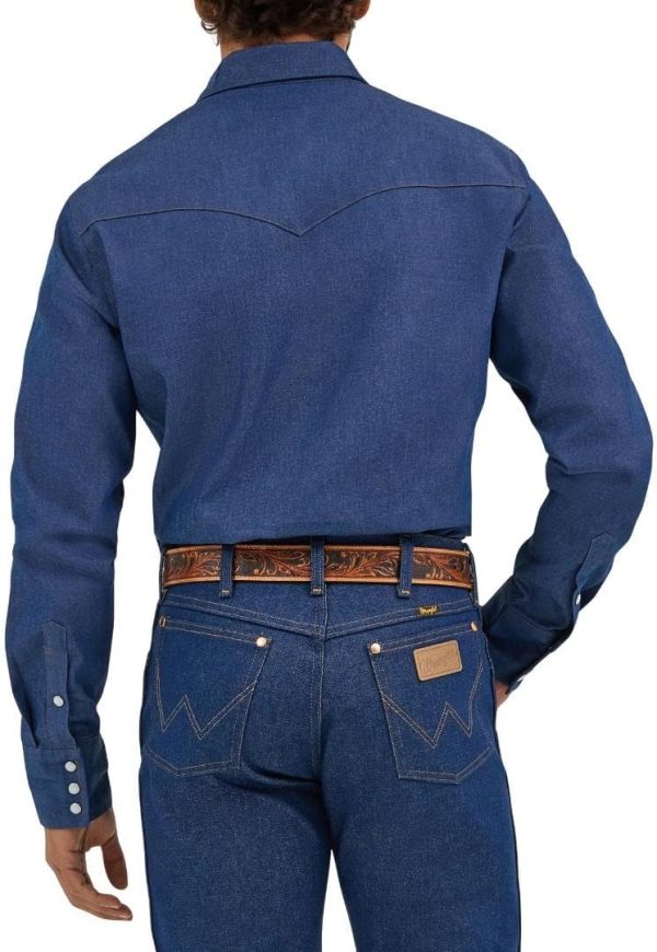 Wrangler Men's Cowboy Cut Western Chambray Snap Long Sleeve Work Shirt-1