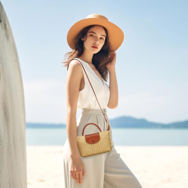 KKXIU Top Handle Small Straw Woven Crossbody Bag for Women Summer Mini Straw Beach Clutch Shoulder Purse (beige) crossbody strap phone