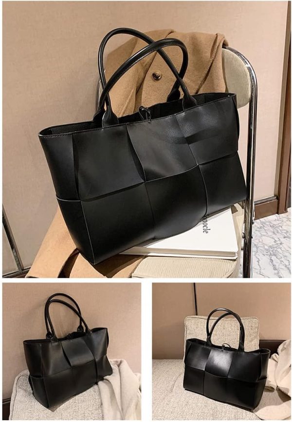 Women Leather Woven Shoulder Bag,Ladies Top Handle Satchel Tote Work Bag with Matching Clutch…-4