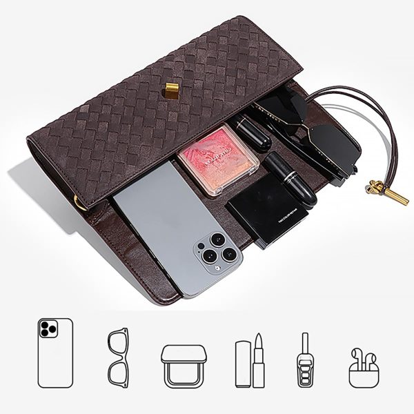 JYG Suede Woven Handbag for Women Trendy Evening Shoulder Bag Casual Clutch Purse Crossbody Satchel with Metal Buckle 2025-3