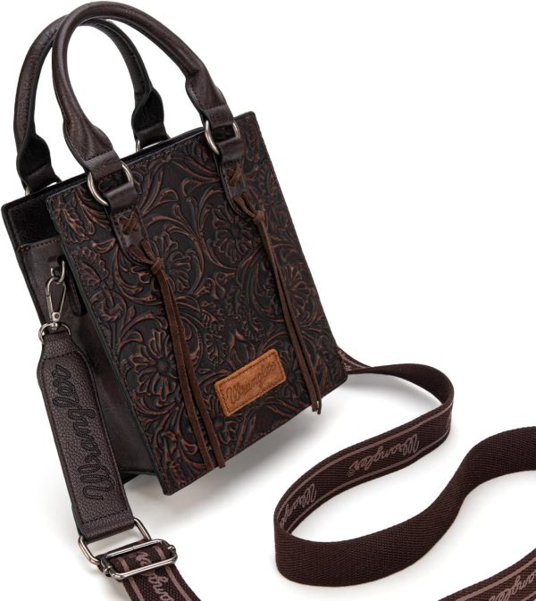 Wrangler Embossed Crossbody Purse for Women Top Handle Fringe Handbags and Western Mini Tote embossed