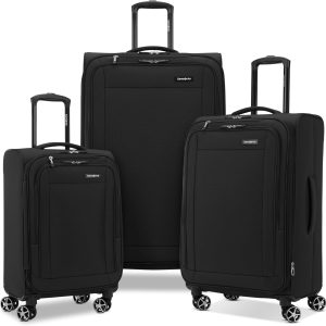 Samsonite Saire LTE Softside Expandable Luggage with Spinner Wheels, Black, 3-Piece Set (Carry On/Medium/Large) samsonite backpack