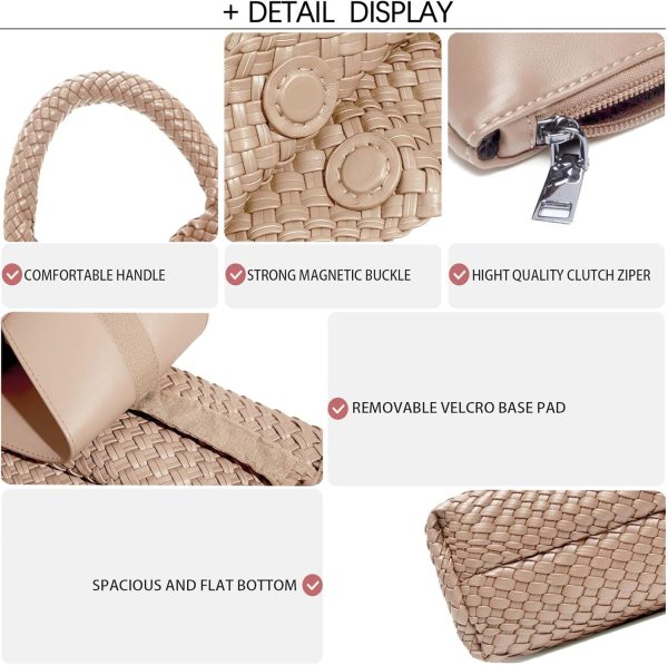 Women Vegan Leather Hand-Woven Tote Handbag Fashion Shoulder Top-handle Bag All-Match Underarm Bag with Purse-4