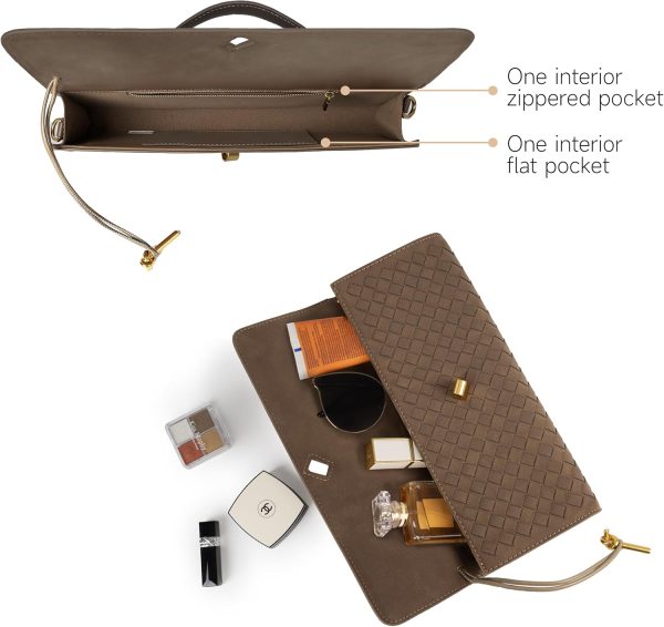 Joryin Woven Purse for Women Evening Clutch Woven Leather Handbags Suede Crossbody Bag Purse Formal Evening Bag clutching