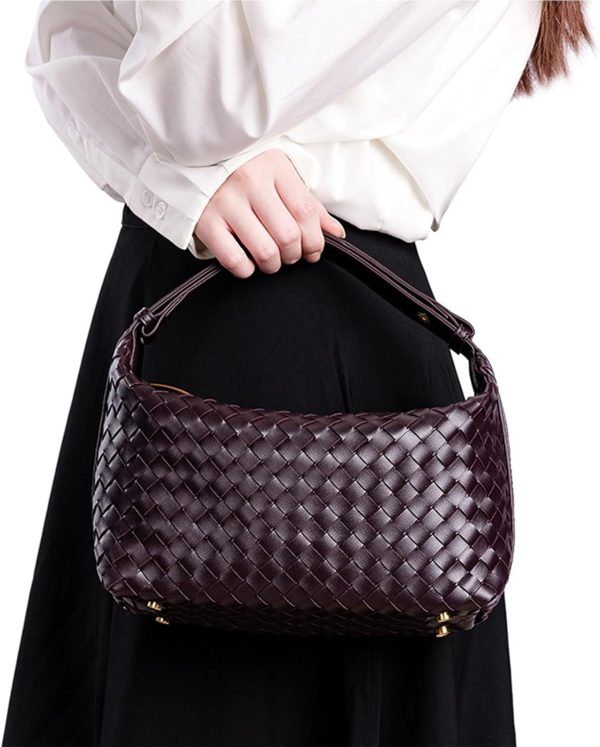 Vegan Leather Woven Hobo Bag – Mini Tote Purse, Braided Underarm Handbag for Women-4