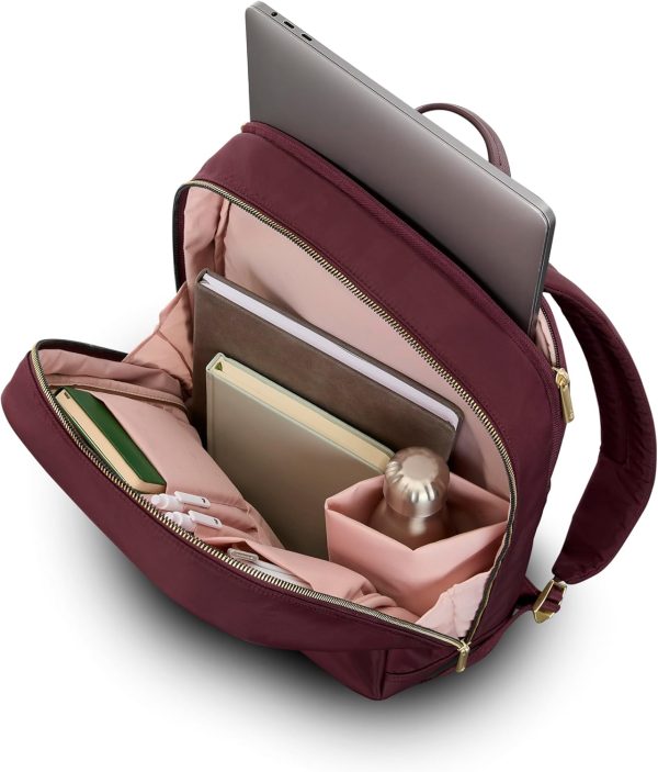 Samsonite Mobile Solutions 2 Essential Backpack - Work & Commuter Backpack with Padded Laptop Compartment, Front Zip Pocket with Key Leash, Water Bottle Sleeve, StackIt™ Strap - Merlot-3