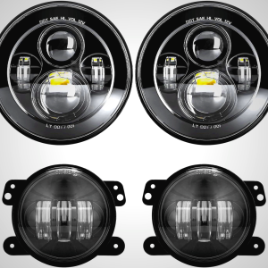 LX-LIGHT DOT Approved 7'' Black LED Headlights + 4 '' LED Fog Lights Compatible with Jeep Wrangler 97-2017 JK TJ LJ