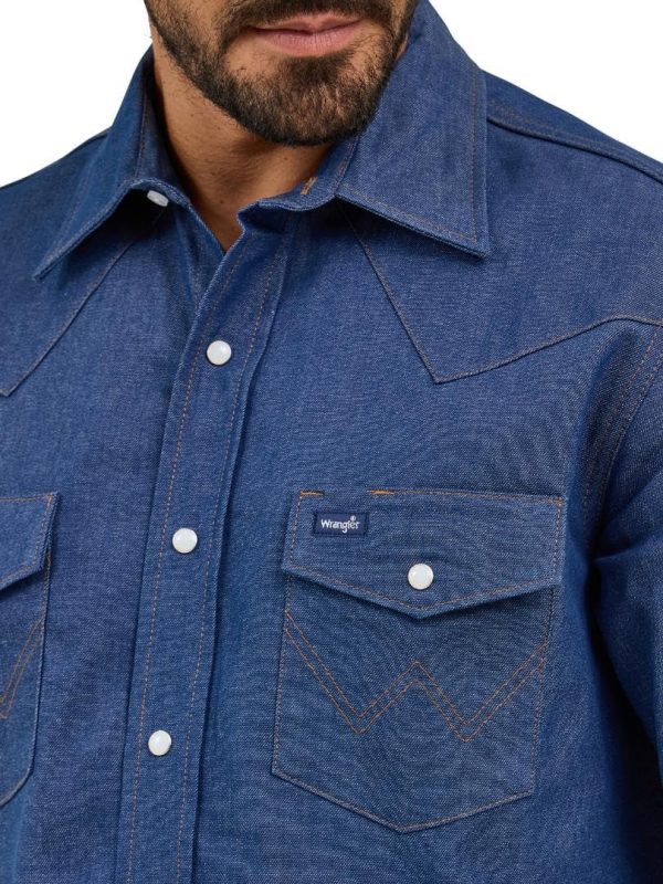 Wrangler Men's Cowboy Cut Western Chambray Snap Long Sleeve Work Shirt-2