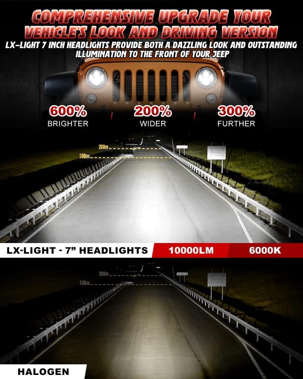 LX-LIGHT DOT Approved 7'' Black LED Headlights + 4 '' LED Fog Lights Compatible with Jeep Wrangler 97-2017 JK TJ LJ dotenv