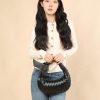Leather Woven Knot Clutch Dumpling Hobo Top Handle Bag-3