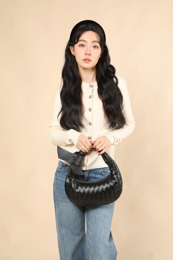Leather Woven Knot Clutch Dumpling Hobo Top Handle Bag-3