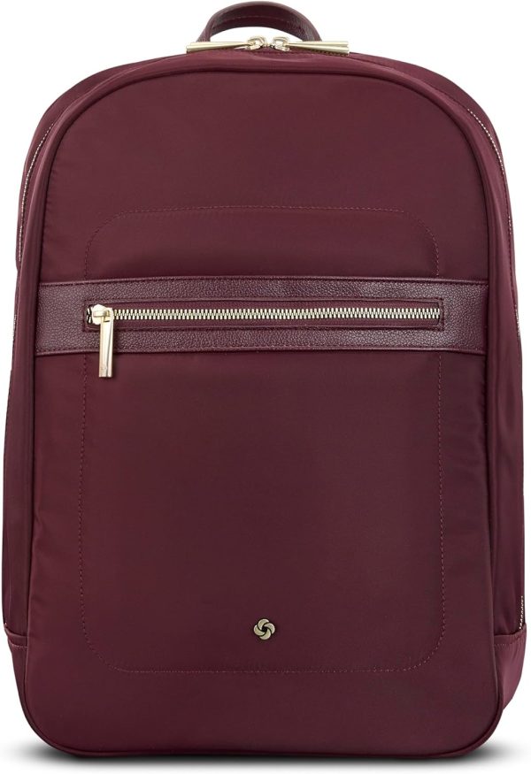 Samsonite Mobile Solutions 2 Essential Backpack - Work & Commuter Backpack with Padded Laptop Compartment, Front Zip Pocket with Key Leash, Water Bottle Sleeve, StackIt™ Strap - Merlot mobile phone