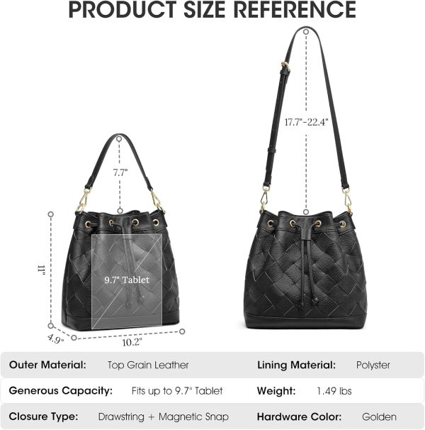 Kattee Woven Leather Bucket Bags for Women, Drawstring Crossbody Hobo Purses and Shoulder Handbags with 2 Straps leather jacket women