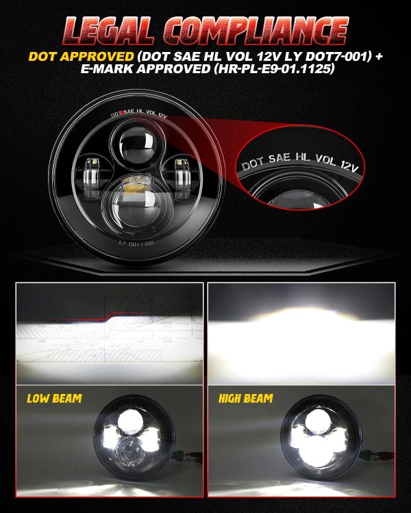 LX-LIGHT DOT Approved 7'' Black LED Headlights + 4 '' LED Fog Lights Compatible with Jeep Wrangler 97-2017 JK TJ LJ black diamond