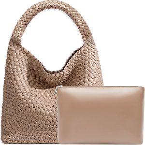 Women Vegan Leather Hand-Woven Tote Handbag Fashion Shoulder Top-handle Bag All-Match Underarm Bag with Purse hand woven carpet