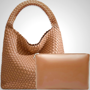 Women Vegan Leather Hand-Woven Tote Handbag Fashion Shoulder Top-handle Bag All-Match Underarm Bag with Purse