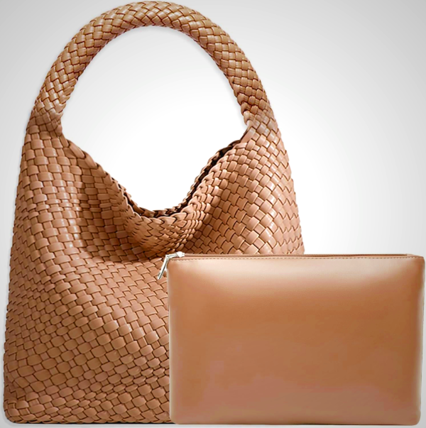 Women Vegan Leather Hand-Woven Tote Handbag Fashion Shoulder Top-handle Bag All-Match Underarm Bag with Purse