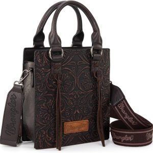 Wrangler Embossed Crossbody Purse for Women Top Handle Fringe Handbags and Western Mini Tote-0