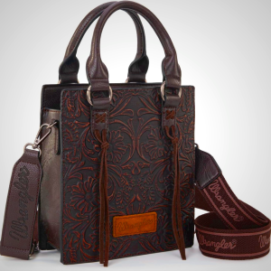 Wrangler Embossed Crossbody Purse for Women Top Handle Fringe Handbags and Western Mini Tote