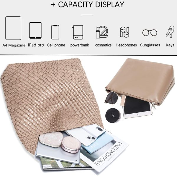 Women Vegan Leather Hand-Woven Tote Handbag Fashion Shoulder Top-handle Bag All-Match Underarm Bag with Purse-3