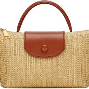 KKXIU Top Handle Small Straw Woven Crossbody Bag for Women Summer Mini Straw Beach Clutch Shoulder Purse (beige) bagel