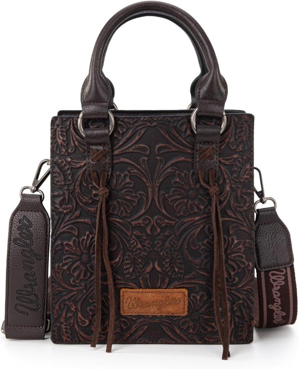 Wrangler Embossed Crossbody Purse for Women Top Handle Fringe Handbags and Western Mini Tote crossbody strap phone