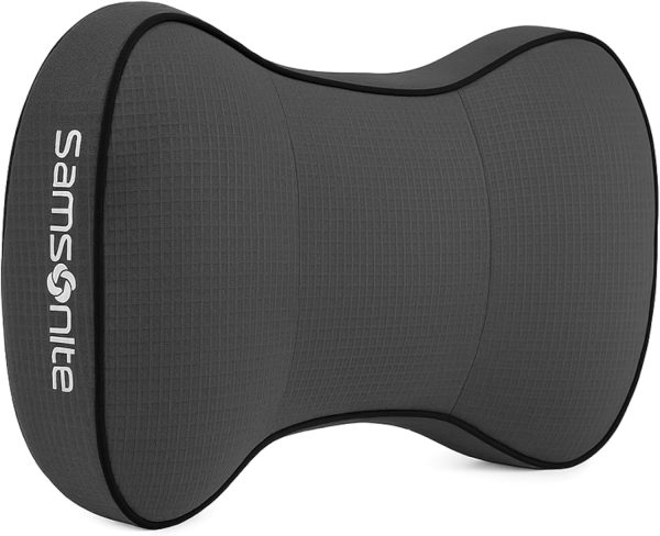 Samsonite Car Neck Pillow – Soft Gel Memory Foam Headrest Cushion for Driving, Ergonomic Design with Adjustable Strap, Breathable & Removable Cover, Provides Neck Pain Relief, Black. neckerchief