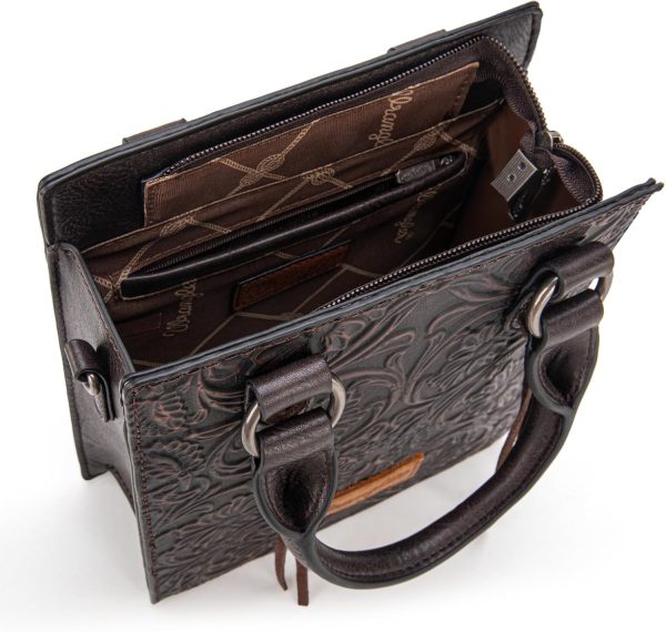 Wrangler Embossed Crossbody Purse for Women Top Handle Fringe Handbags and Western Mini Tote-4