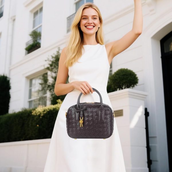 Women's Handmade Woven Top-handle Bag Fashion Leather Shoulder Handbag Crossbody Purse Woven Purse for Women woven bag