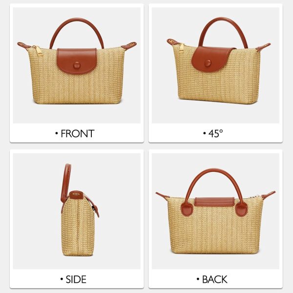KKXIU Top Handle Small Straw Woven Crossbody Bag for Women Summer Mini Straw Beach Clutch Shoulder Purse (brown)-4