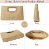 Top Handle Straw Clutch for Women, Raffia Woven Shoulder Crossbody Evening Handbag with Gold Chain-4