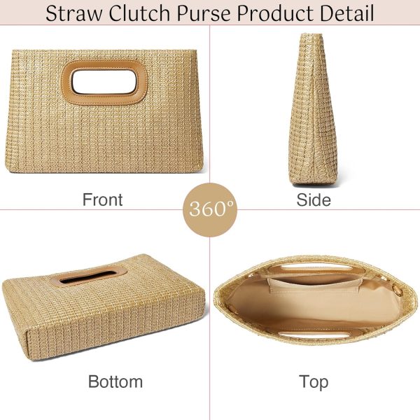 Top Handle Straw Clutch for Women, Raffia Woven Shoulder Crossbody Evening Handbag with Gold Chain-4