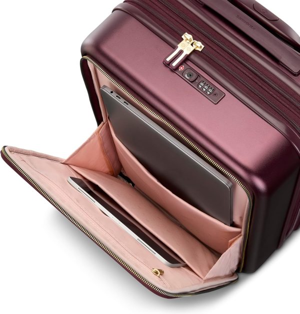 Samsonite Mobile Solutions 2 Carry-On Luggage, Expandable Spinner Suitcase with Laptop Compartment, TSA Lock, Lightweight Travel Bag with Dual Spinner Wheels & WetPak Storage, Merlot carry-on suitcase
