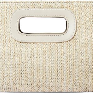 Top Handle Straw Clutch for Women, Raffia Woven Shoulder Crossbody Evening Handbag with Gold Chain sora