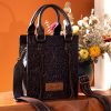 Wrangler Embossed Crossbody Purse for Women Top Handle Fringe Handbags and Western Mini Tote pursed lip breathing