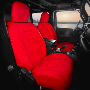 FREESOO Seat Covers for Jeep Wrangler 4 Door JL 2018 2019 2020 2021 2022 2023 2024 2025 1:1 Custom Seat Covers Without Rear Cup Holder - RED
