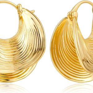 YUJIE Gold Plated Hoop Earrings for Women Brass Earring Chunky Statement Jewelry hoopla