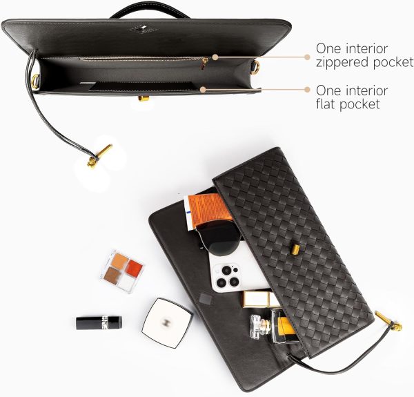 Joryin Woven Purse for Women Evening Clutch Woven Leather Handbags Crossbody Bag Purse Formal Evening Bag, Vegan Leather-4