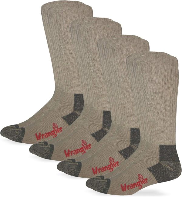Wrangler mens Riggs Men's Non-binding Boot Work Cotton Cushion Smooth Toe Socks 4 Pair Pack-0