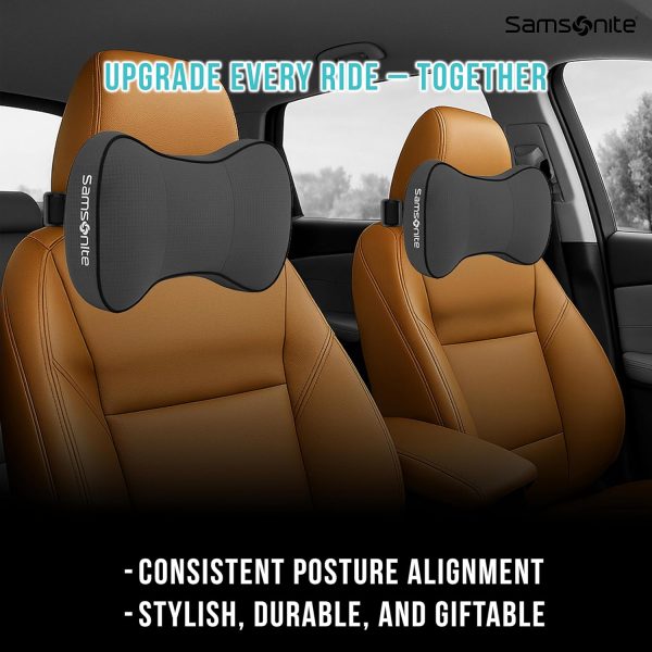 Samsonite Car Neck Pillow – Soft Gel Memory Foam Headrest Cushion for Driving, Ergonomic Design with Adjustable Strap, Breathable & Removable Cover, Provides Neck Pain Relief, Black. samsonite outlet