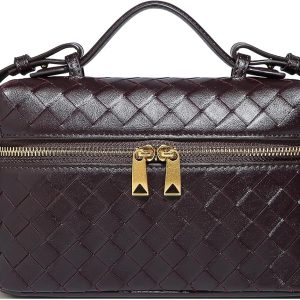 Trendy Woven Crossbody Purse Bag for Women Cute Shoulder Bag Square Box Bags Mini PU Leather Top Handle Purses Handbag crossbody strap phone