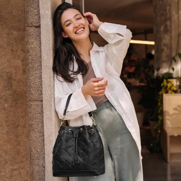 Kattee Woven Leather Bucket Bags for Women, Drawstring Crossbody Hobo Purses and Shoulder Handbags with 2 Straps bagsmart backpack
