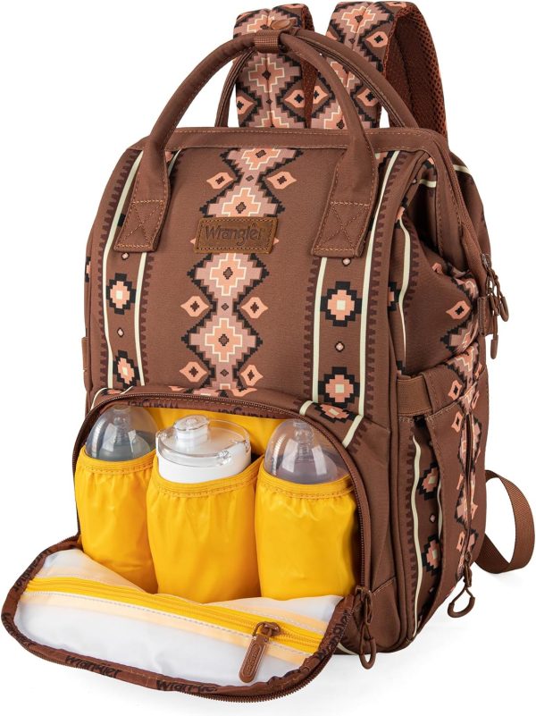 Wrangler Aztec Backpack Organized Daypack Travel Baby Bag with Stroller Strap and Side Bottle Pockets WG2204-9110CM-1